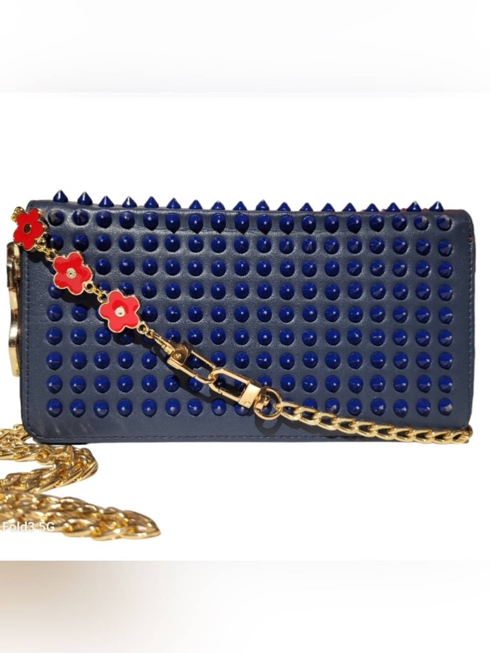 CHRISTIAN Louboutin Panettone Navy Blue Spine LONG Wallet on chain